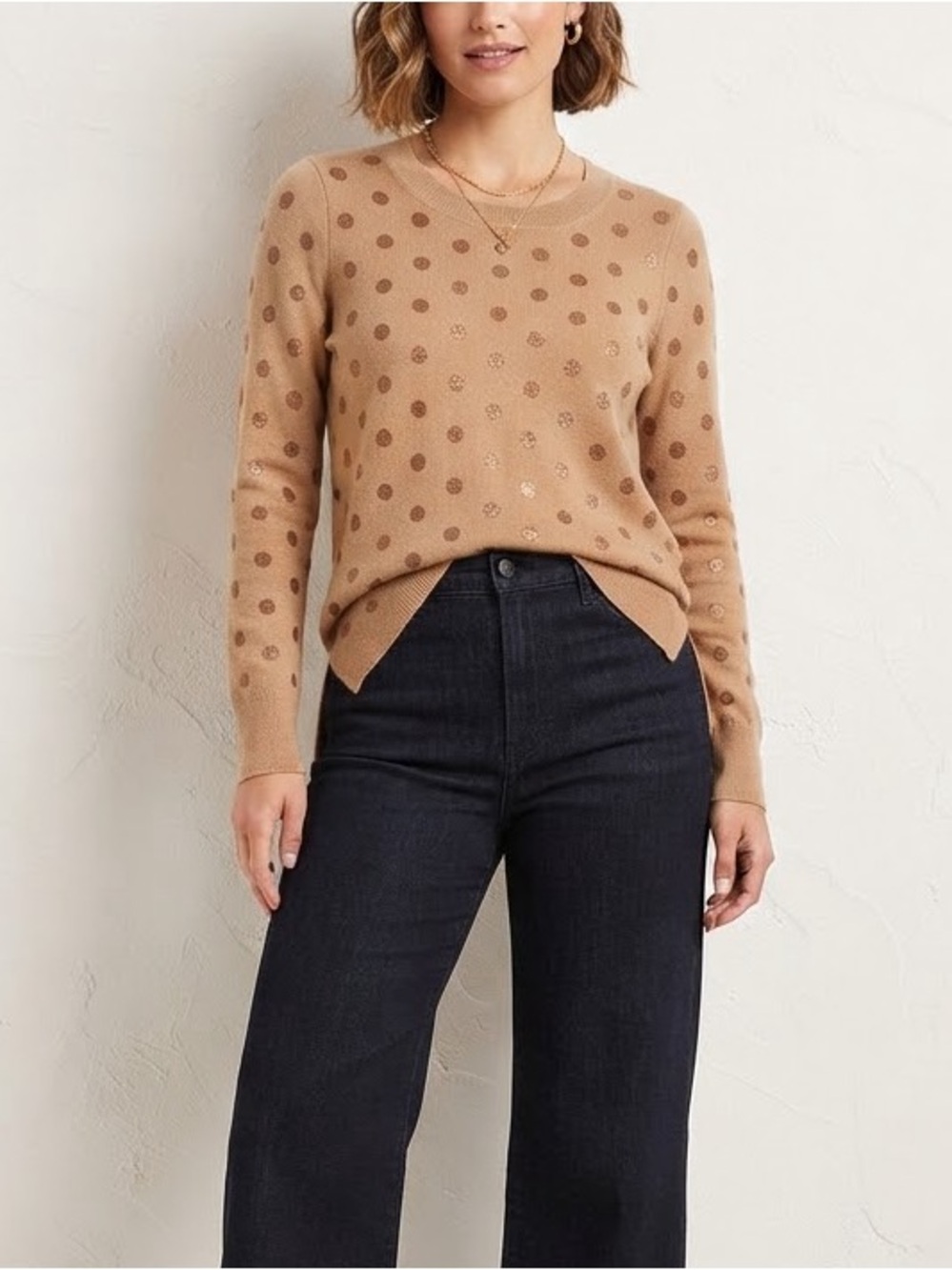 LOFT Polka Dot Sweater in Brown & Tan Size Medium Like New